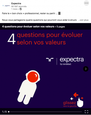 Exemple d'un post Linkedin avec slider ou carrousel