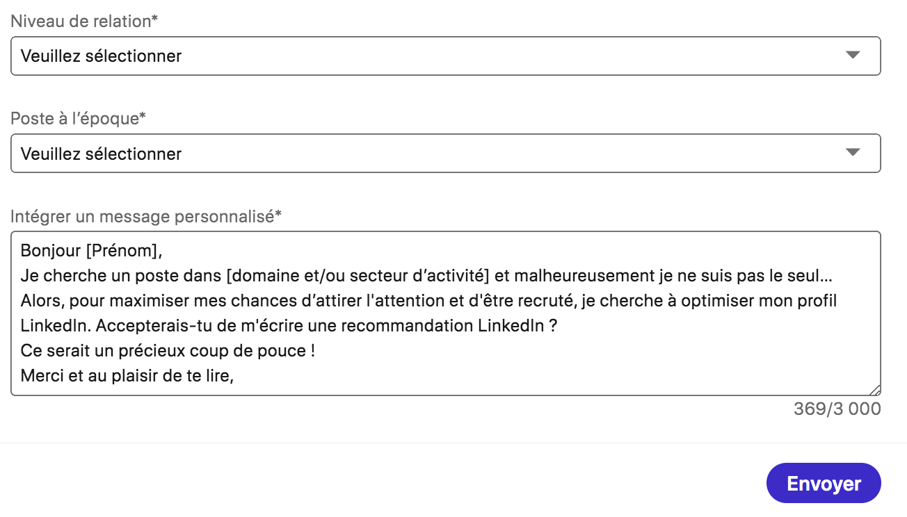 Exemple de message de demande de recommandation Linkedin