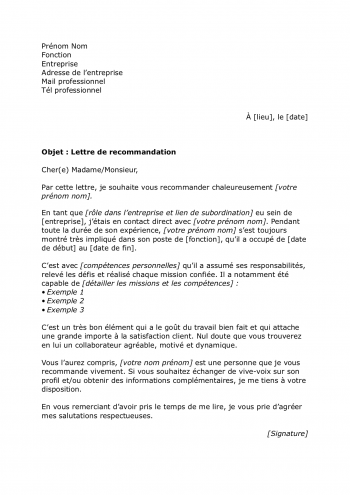 lmodèle lettre de recommandation